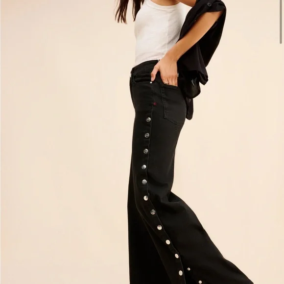 Warp + Weft Black High Rise Jeans with Silver Button Detail - Picture 2 of 2